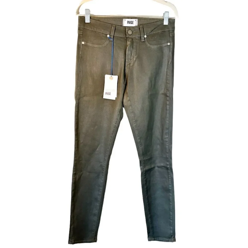 NWT Paige Verdugo Skinny Green Jeans Ankle Size 28
